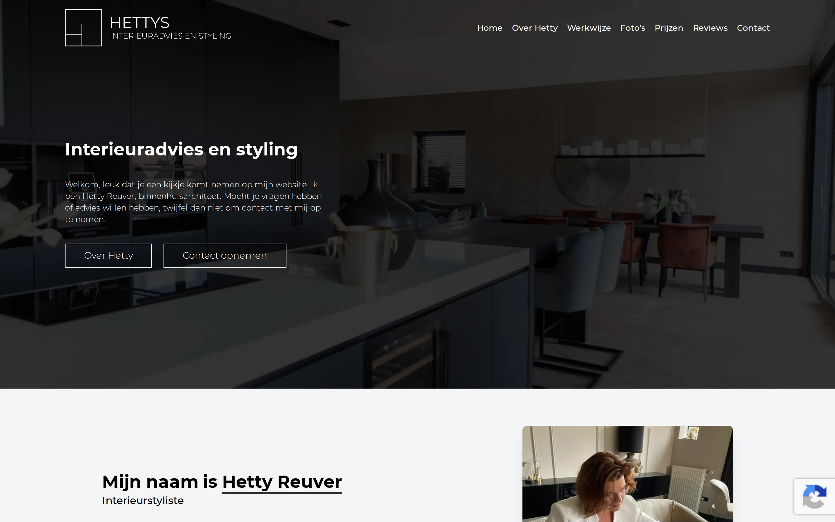 Website van Hetty's Styling op laptop