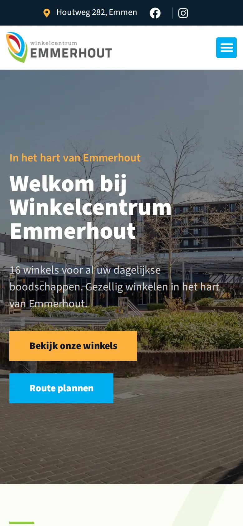 Website van Winkelcentrum Emmerhout op smartphone